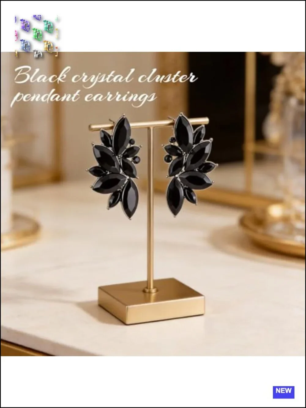 Black Rhinestone Dangle Earrings Fashion Statement Chandelier Drop Earrings for